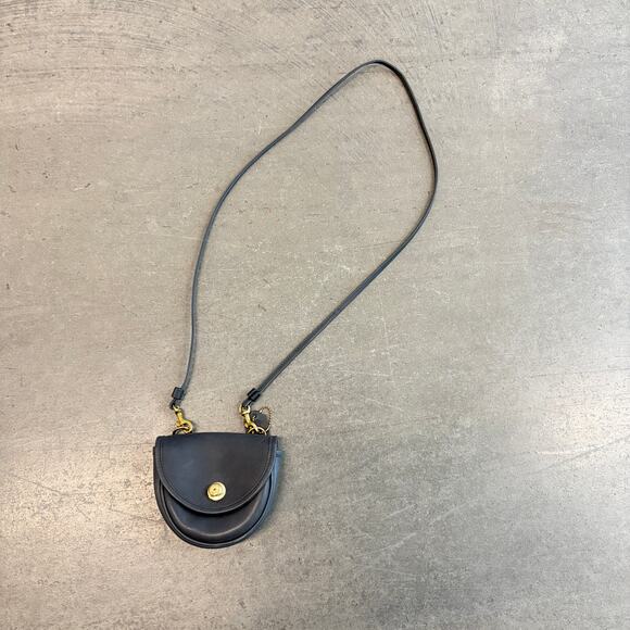 Vintage Coach Mini Belt Crossbody Saddlebag Black Grey Turn Lock Leather Bag